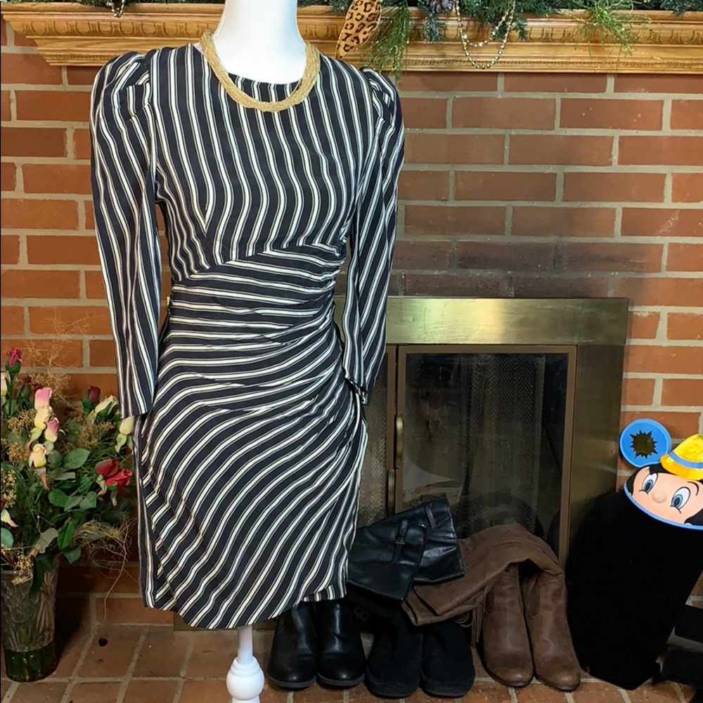 Zara striped illusion cinch waist dress medium